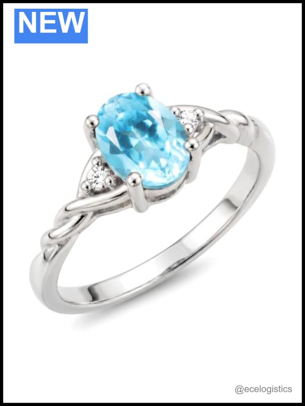Sterling Silver Oval Birthstone Ring with Diamonds